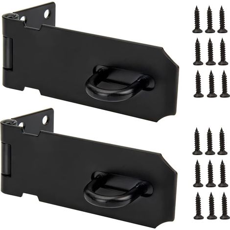 BRAVIX 2PCS Cadenas en Acier Inoxydable Porte Fermoir Moraillon avec Vis pour Abri de Jardin Verrou de Porte Cadenas Agrafes Noir 4 pouces