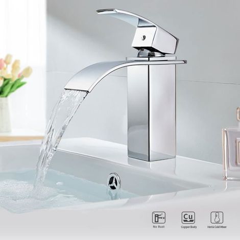 1 Mitigeur lavabo, bec cascade, acier inoxydable, finition chromée, salle de bain