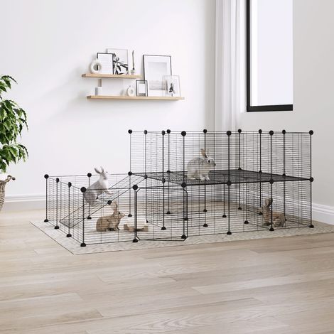Cage animaux de compagnie à 44 panneaux et porte - Clapier Poulailler pour lapins poulets Noir 35x35 cm BV582066 - BonneVie (1/4)