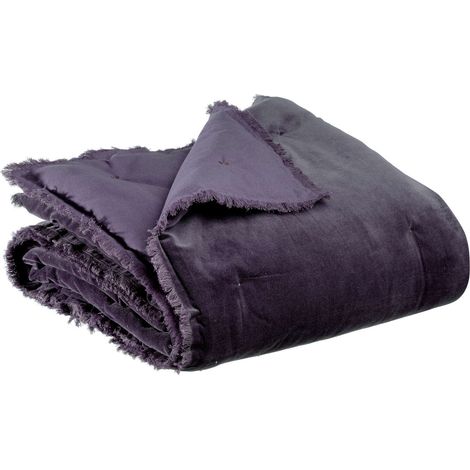 VIVARAISE - Plaid uni Vivaraise - Coton et polyester, couleur raisin, 135 x 200 cm (1/3)