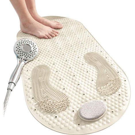 Tapis de douche antidérapant - 80 x 40 cm - résistant à la moisissure et lavable en machine - avec trou d'évacuation - en PVC souple (1/5)