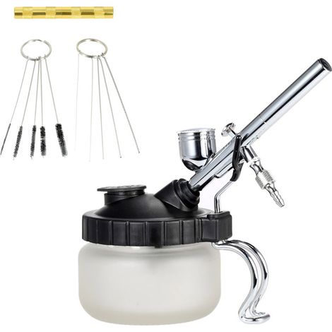 KKmoon – Pot de nettoyage d'aérographe, porte-brosse à Air en verre, Pot de peinture propre, bouteille de pistolet de pulvérisation, outils de lavage, ensemble de buses à aiguilles (1/5)