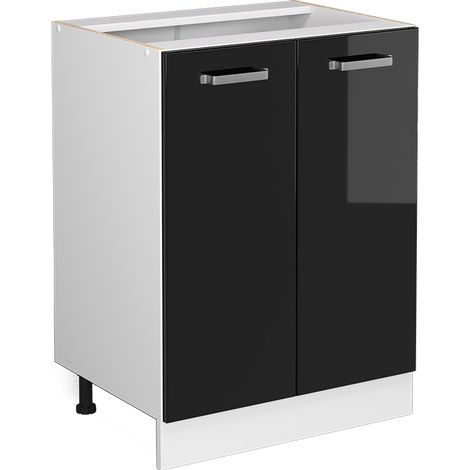 stehender Küchenschrank R-Line, Schwarz Hochglanz, 60 cm ohne Arbeitsplatte, Vicco