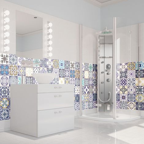 Adhésifs Carrelages Autocollant Carreaux de Ciment Carrelage Sticker Mural Salle de Bain et Cuisine  60 Pièces de 15 x 15 cm (1/5)