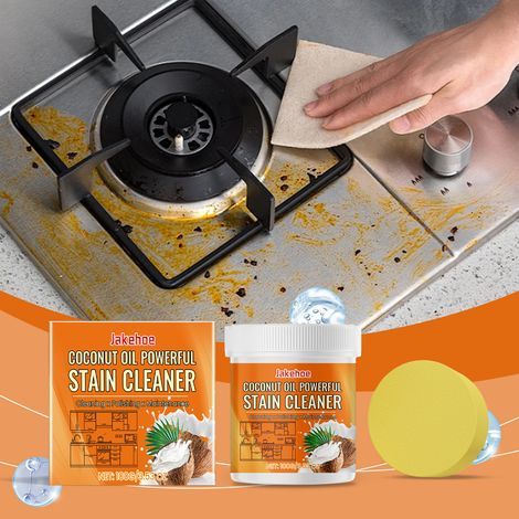 Détachant à l'huile de coco, nettoyant ménager multi-usages, produit de polissage, détachant, dégraissant -- 100 g + éponge1 -- (1/5)