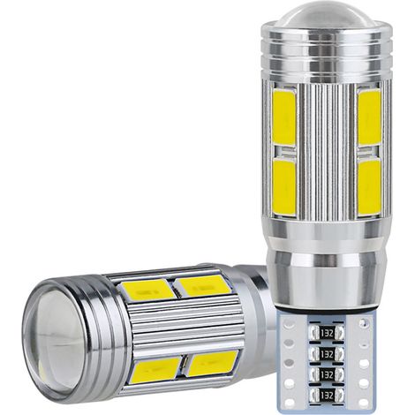 Lot de 2 ampoules LED T10 5730 5630 10 SMD ultra-lumineuses pour l'éclairage de plaque d'immatriculation (blanches)