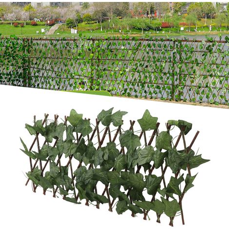 Clôture artificielle, filet de clôture rétractable, décoration de jardin en bois pour balcon, haie de feuillage, brise-vue pour cour, plante artificielle, grandes feuilles de lierre (1/5)