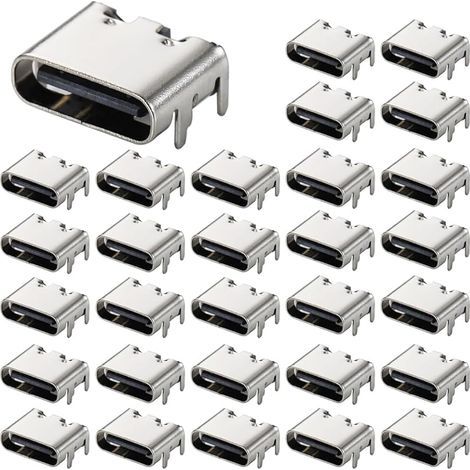 30 Pièces Prise USB-3.1 USB C, connecteur Femelle 6 Broches Type-c pour la Conception de Circuits imprimés, Bricolage, Charge à Courant élevé - SMD, SMT (1/5)
