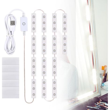 Lampe de Miroir LED à Intensité Variable, Lumière Miroir Coiffeuse, USB Câbles Parfaitement Cachés, USB Coiffeuse Lampe de Cosmétique, Ampoules de Maquillage Guirlande, pour Salle de Bain Chambre (1/5)