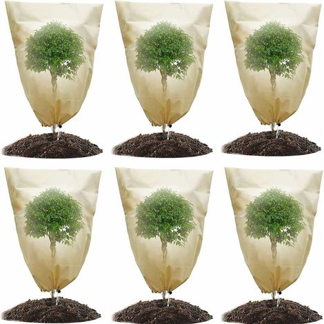 Lot de 6 protections anti-insectes pour plantes en pot avec cordon de serrage (60×80cm) jaune clair-AquaForge (1/5)