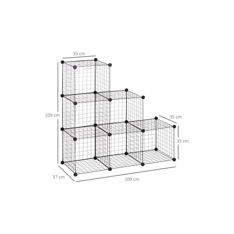 Étagère modulable noire à 6 compartiments en grille métallique avec design en escalier et montage DIY pour salon et chambre (1/5)