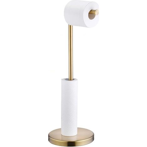 Freistehender Toilettenpapierhalter aus Edelstahl für Badezimmer, 5 Rollen, mit robustem Standfuß, rostbeständig, 15 x 56 cm, Gold
