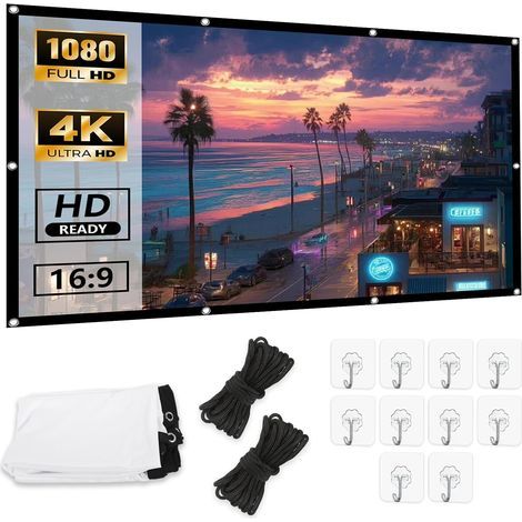 Schermo di proiezione portatile da 100 pollici 16:9 4K Full HD, schermo di proiezione antipiega a doppia faccia, tela per proiettore per home cinema, ufficio, campeggio, scuola (1/5)