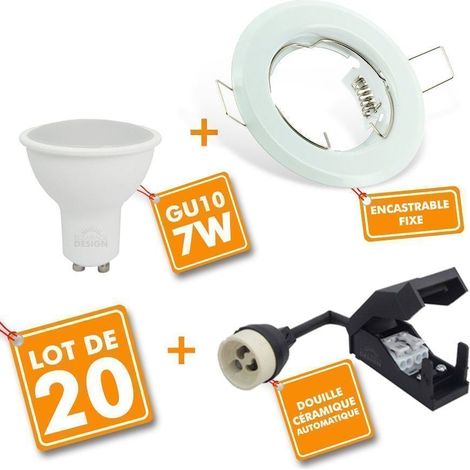 Lot de 20 Spot LED encastrable complet Blanc Fixe avec Ampoule GU10 7W Température de Couleur: Blanc chaud 2700K (1/5)