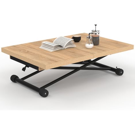 Couchtisch ausziehbar hochklappbar in rechteckigen Esstisch ALTURA 100-160 cm Holz und schwarz Industriedesign