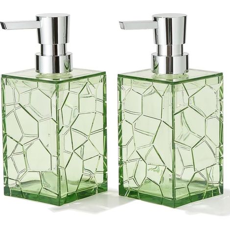 Lot de deux distributeurs de savon liquide en plastique acrylique transparent pour salle de bain et cuisine, vert (1/5)