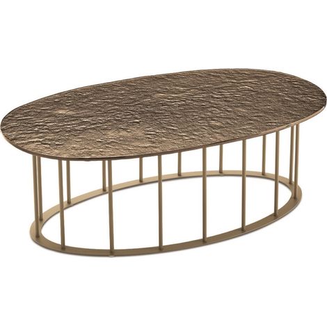 Tavolino D90 cm con base in metallo Beige e piano in vetro martellato Bronzo MUTE (1/2)