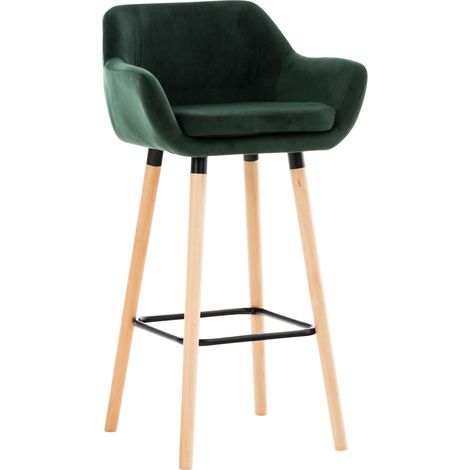 Taburete de bar lounge x1 diseño escandinavo asiento de terciopelo verde patas de madera reposapiés de metal 100004911 (1/5)