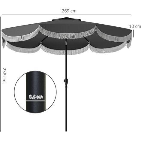 Parasol Ø269 cm,protection UV Parasol Balcon octogonal Parasol Protection solaire pour jardin,gris foncé