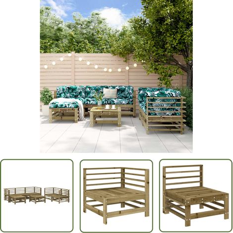 The Living Store 7-tlg. Garten-Lounge-Set Kiefernholz Imprägniert - Gartensofa - Loungemöbel - Gartenmöbel-Set - Rattan Möbel - Kiefernholzmöbel (1/5)