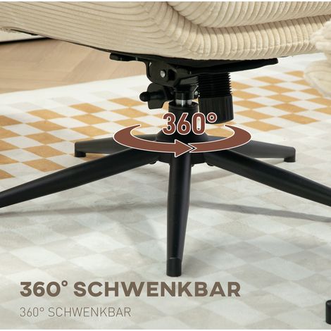 Fauteuil relax avec repose-pieds pivotant 360°, tissu en velours côtelé beige, inclinable jusqu'à 130° (1/5)
