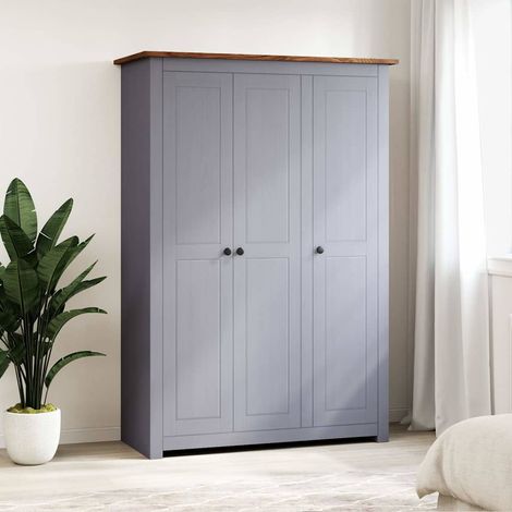 Kleiderschrank 3-Türig Grau 118×50×171,5 cm Kiefer Panama Serie