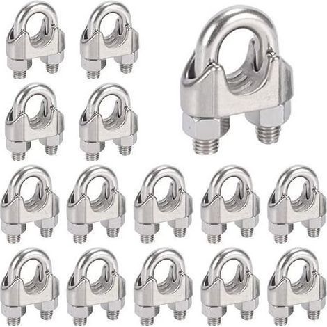 16 Pièces Serre Cable Acier M6,Serre Cable Inox 304 U Boulon Clip de Câble Métalliques,Pour Câble Métallique en Acier de 6 mm,Corde (1/5)