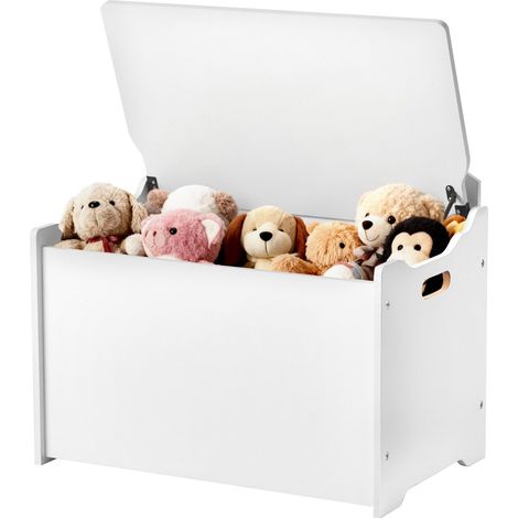 Banc de rangement pour enfants, 597x368x545 mm, coffre à jouets en bois avec dossier et charnière de sécurité, grande boîte de rangement pour tout-petits pour salle de jeux, salon, entrée, blanc (1/5)