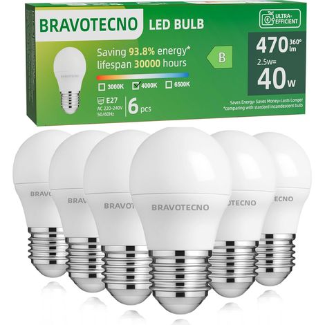 Ampoule E27 LED, Classe Énergétique B, Ampoule E27 Blanc Neutre 4000K, 2,5W 470LM G45, Équivalent à 40W, Angle de Faisceau 360°, Non-Dimmable, Chaleur Faible (1/5)