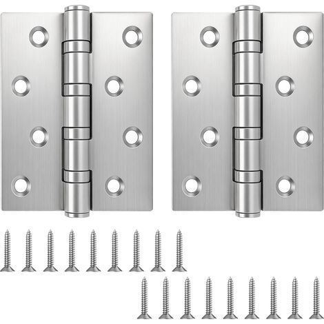 Lot de 2 charnières pliables en acier inoxydable pour charges lourdes, 10 cm x 7,5 cm x 3 mm, grandes charnières avec 16 vis, charnières de porte pour portes en bois (argenté) (1/5)
