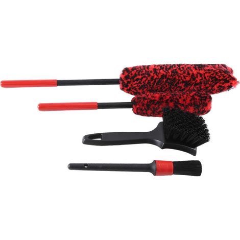 Kit de 4 brosses pour le nettoyage des jantes et des pneus : brosse douce pour les jantes, brosse de finition et brosse rigide pour les pneus. (1/5)