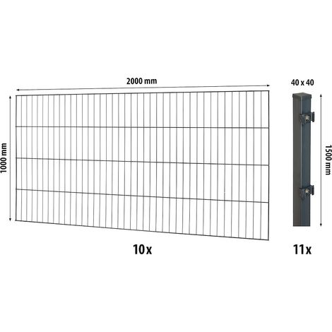 Classic ES-Mattenzaun-Set 1000 L=20m,anth,mit Pfosten Classic