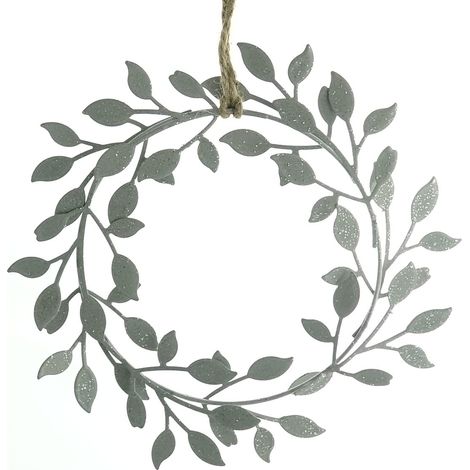 Weihnachtskranz mit Blättern Silberfarben Ø 14 cm aus Metall