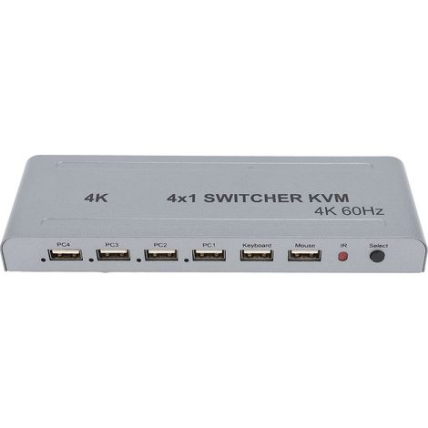 Commutateur KVM multimédia HD 4K 60 Hz 4 entrées/1 sortie avec télécommande infrarouge et prise UE (1/5)