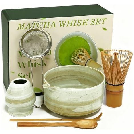 Kit Matcha - Bol En Céramique Avec Bec Verseur - Fouet En Bambou - Tamis Et Cuillère - Ensemble Complet De 6 Pièces (1/5)