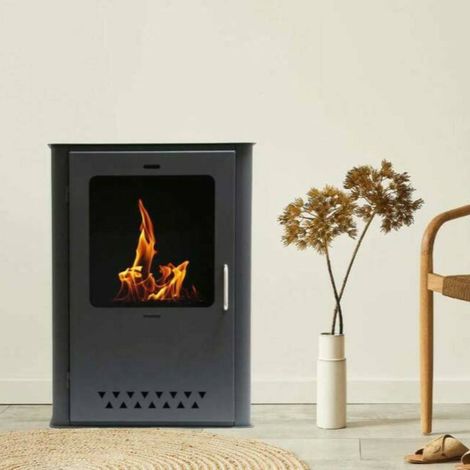 Dmora - Estufa de bioetanol Dstrootma, Chimenea de bioetanol, Estufa ecológica, Calefactor sin chimenea, Made in Italy, 50x30 h68 cm, Gris (1/4)