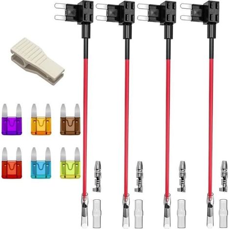 4pcs 12V-24V 20A Petite Add-A-Circuit Porte-fusible Voiture, Adaptateur Lame Porte-fusible ATM, avec 6 pièces de Fusible à Lame et 1 pièce de Extracteur (1/4)