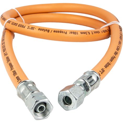 GOK Gummi - Schlauchleitung Gas G1/4 LH-ÜM x RVS Ø 8 mm, Länge 800 mm, max. 10 bar DVGW