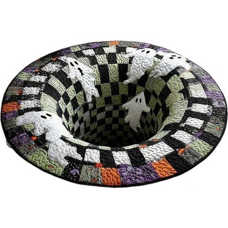 3D-Halloween-Teppich – Optischer Illusionsteppich mit Skelett- und Kürbismotiv, weich und waschbar, ideal für Wohnzimmer und Badezimmer – 60 x 60 cm (1/5)
