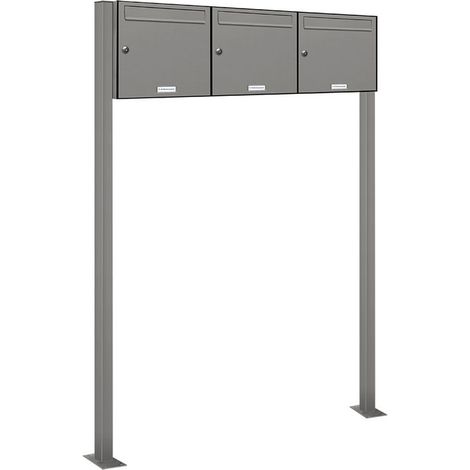 3er Premium Standbriefkasten RAL 9007 freistehend Postkasten Ständer 3x1 (1/5)