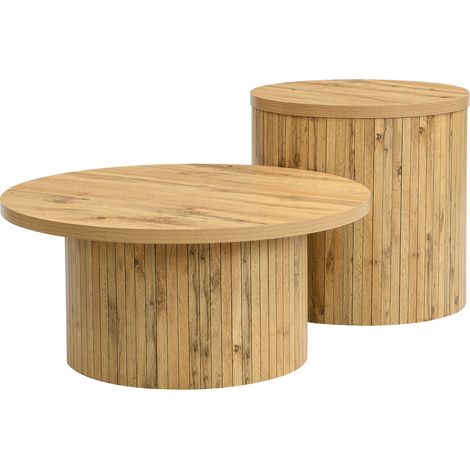 Mesa de centro redonda doble de MDF color natural (1/5)