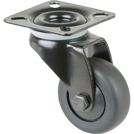 Chariot de direction D.50mm Trgf.50kg avec plaque, roulement à billes, caoutchouc, noir (1/2)