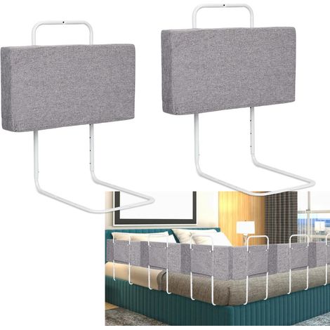SWANEW Sponda Letto Griglia di protezione per il Letto Bambini 120 cm Barriere per letto Anticaduta Regolabile in Altezza per Letto. Protezioni Laterali Regolabili Grigio Lino
