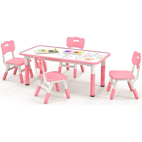 Pour Dessin et Activités Ensemble Table et 4 Chaises Enfant Hauteur Réglable Plateau Effaçable Graffiti Rose (1/5)