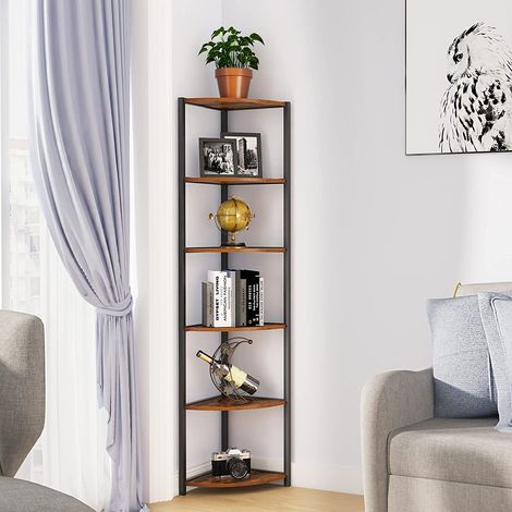SogesHome Bücherregal Standregal für Ecke 6 Stöckiges Eckregal Freistehendes Regal Aufbewahrungsregal Industrielles Holzregal Regale Ständer für Küche Wohnzimmer Schlafzimmer, 34 x 34 x 165 cm