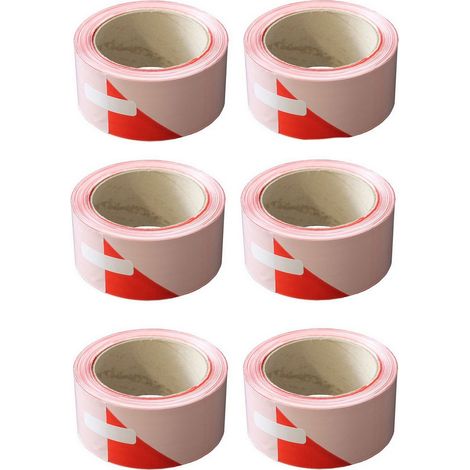 Lot de 6 bandes de chantier 50 mm x 100 m - Rouge et Blanc - Soppec (1/3)