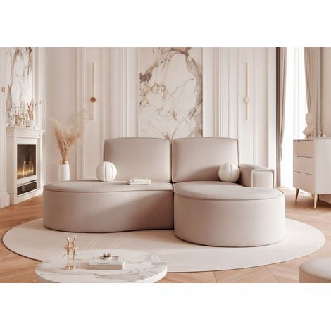 Ecksofa Designersofa Sofa ARLET in Stoff Riviera Beige Ottomane Rechts
