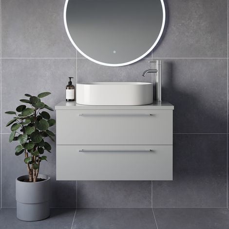 Napoli 390 Gloss Grey Pearl 800mm Wall Mounted 2 Drawer Vanity Unit for Countertop Basins - 800mm - Chrome 480mm Handle