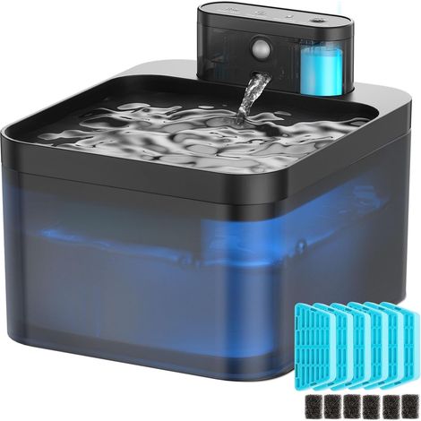 Fontaine a Eau Chat sans Fil, 2.2L Fontaine pour Chat avec Détecteur de Mouvement, Batterie 2600mAh Pompe à Eau Silencieuse avec LED et Filtre à Charbon Actif (6 Filtre+6 éponge) (1/5)