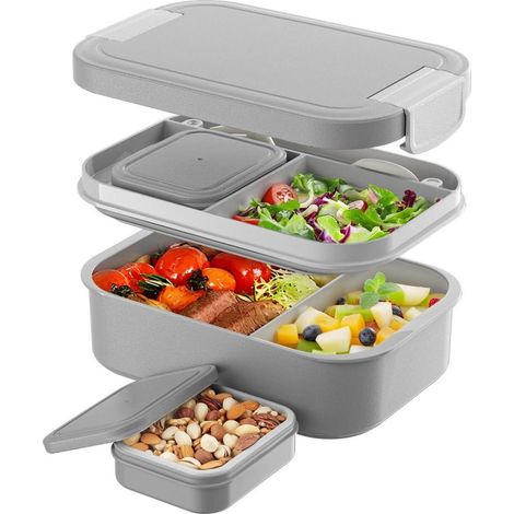 LEIKEEGO Lunchbox Bento Box Auslaufsicher 1900ml Erwachsene Büro Schule Grau (1/5)